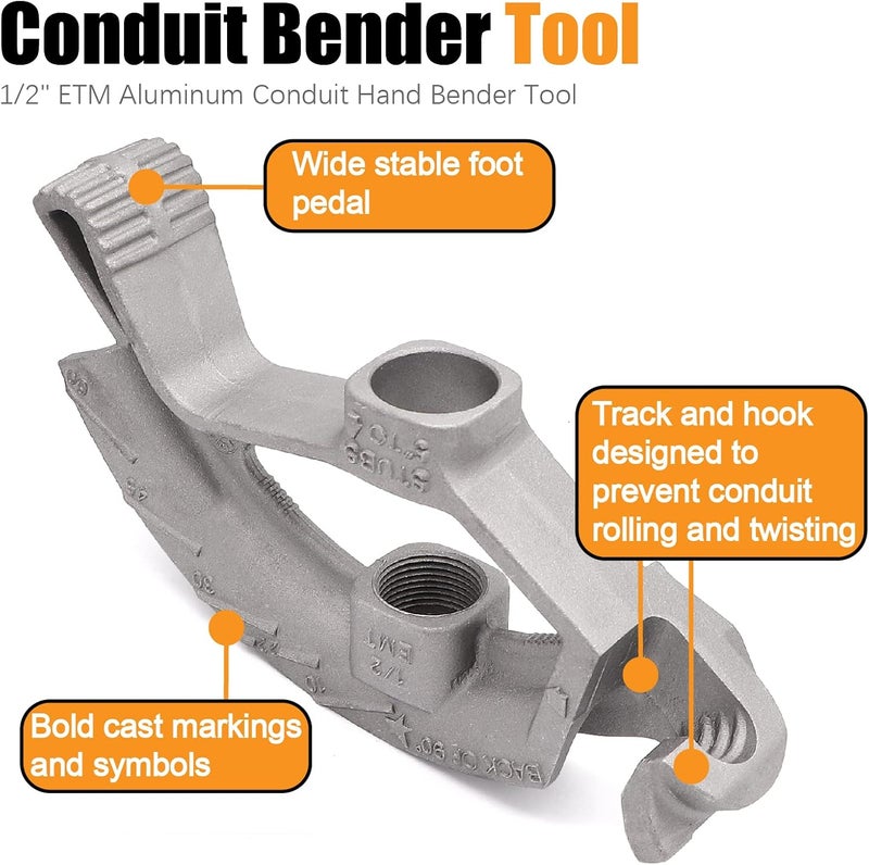 Fuzbaxy 1/2-inch EMT Conduit Pipe,Conduit Hand Bender Tool for 1/2 in. EMT Pipes,Bender Head Aluminum - Image 2
